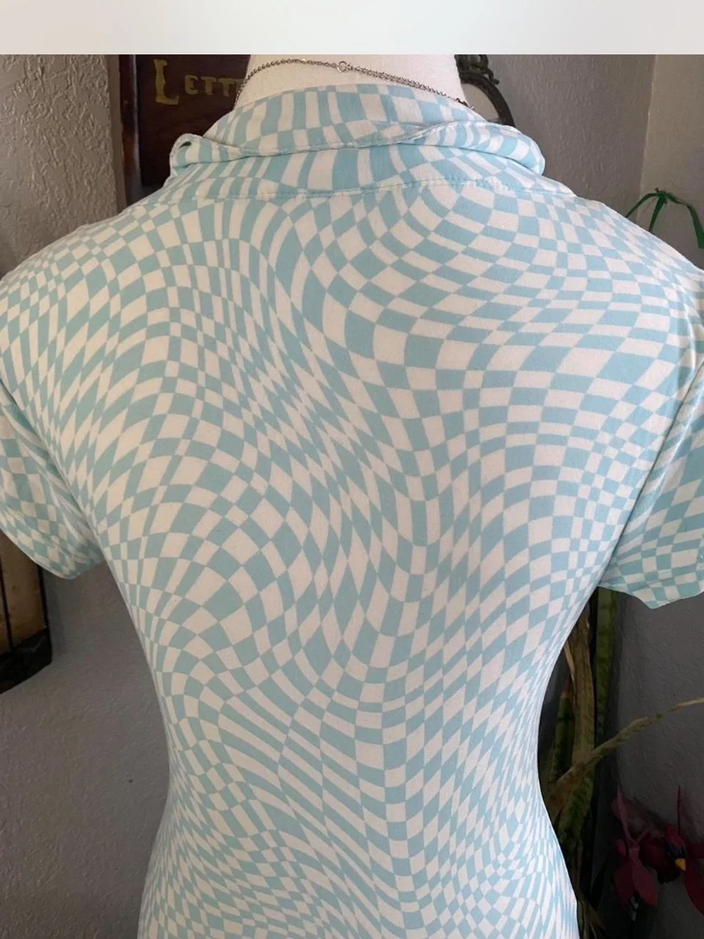 Light Blue Patterned Midi Button-Front Dress - Picture 7 of 7